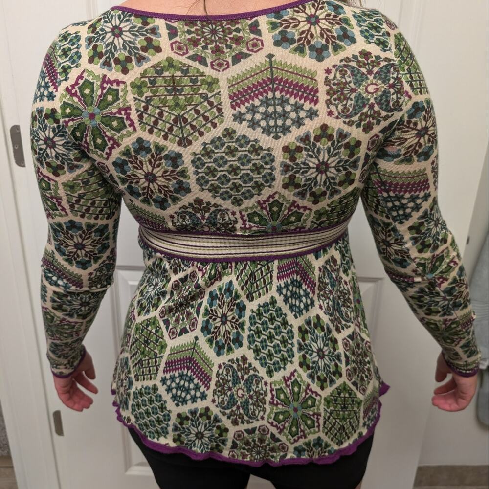 Gucci Lightweight Cashmere Babydoll Sweater Colorful Snowflakes‎ Y2K *Flaws - Picture 4 of 9